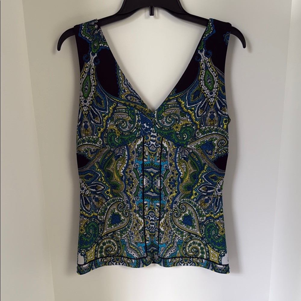 INC Paisley V-Neck Sleeveless Top - Multicolor - size M
